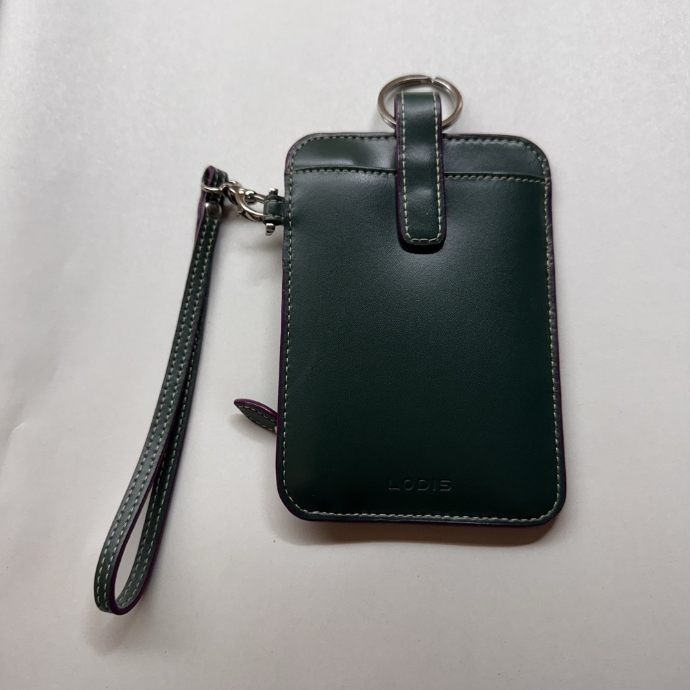 Lodis Wristlet ID Holder‎ Green Purple Leather Card Case Coin Pouch Key Ring